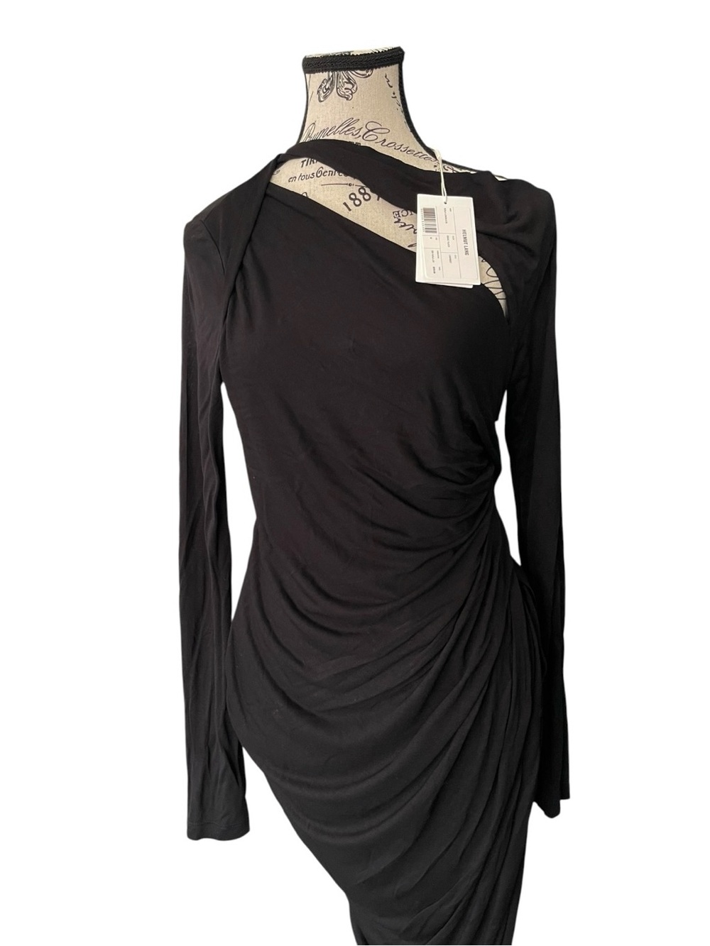 Helmut Lang Scala Dress M Black Draped Cutout Open Back Asymmetrical Midi - Picture 3 of 12